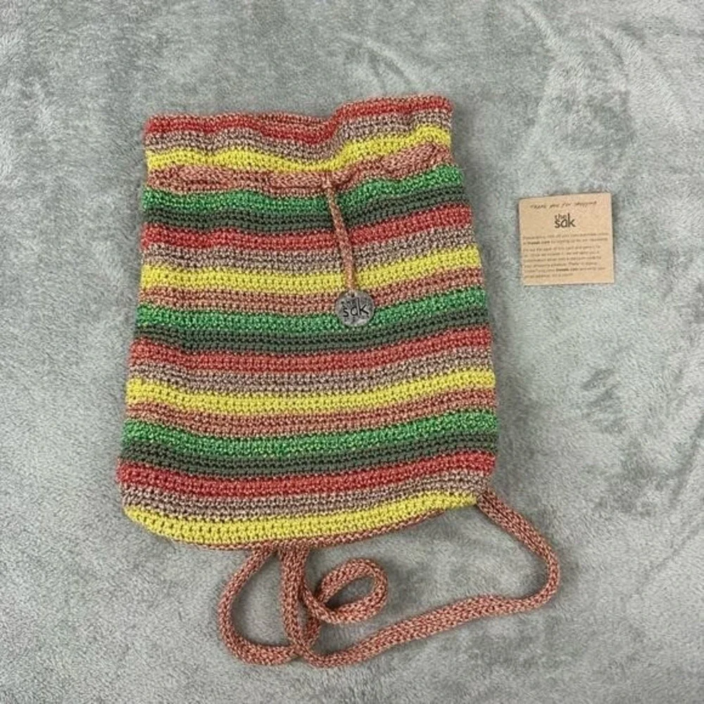 The Sak Dylan Crochet Backpack Striped Drawstring‎ Bag